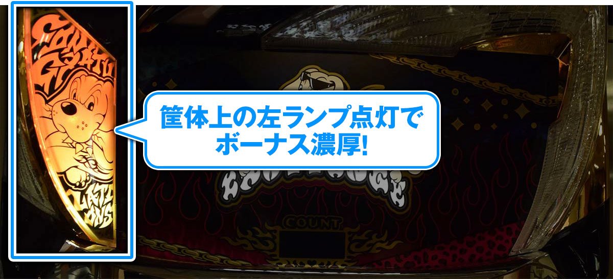 LBスロットGALFY　筐体上の左ランプ点灯でボーナス濃厚！