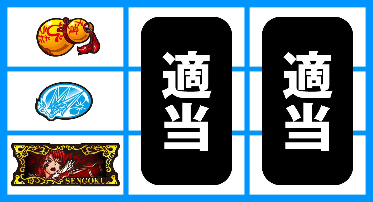 L戦国乙女5 業火を穿つ宿焔の双刃　BAR下段停止時　ハズレ、リプレイ、ベルチャンス目