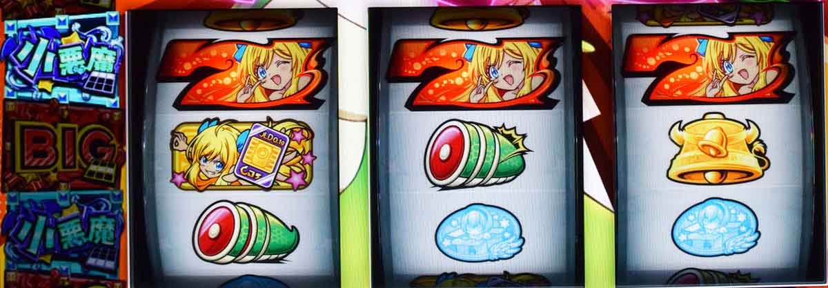 L邪神ちゃんドロップキック　ボーナスアイコン　赤7上段揃い　小悪魔ボーナス