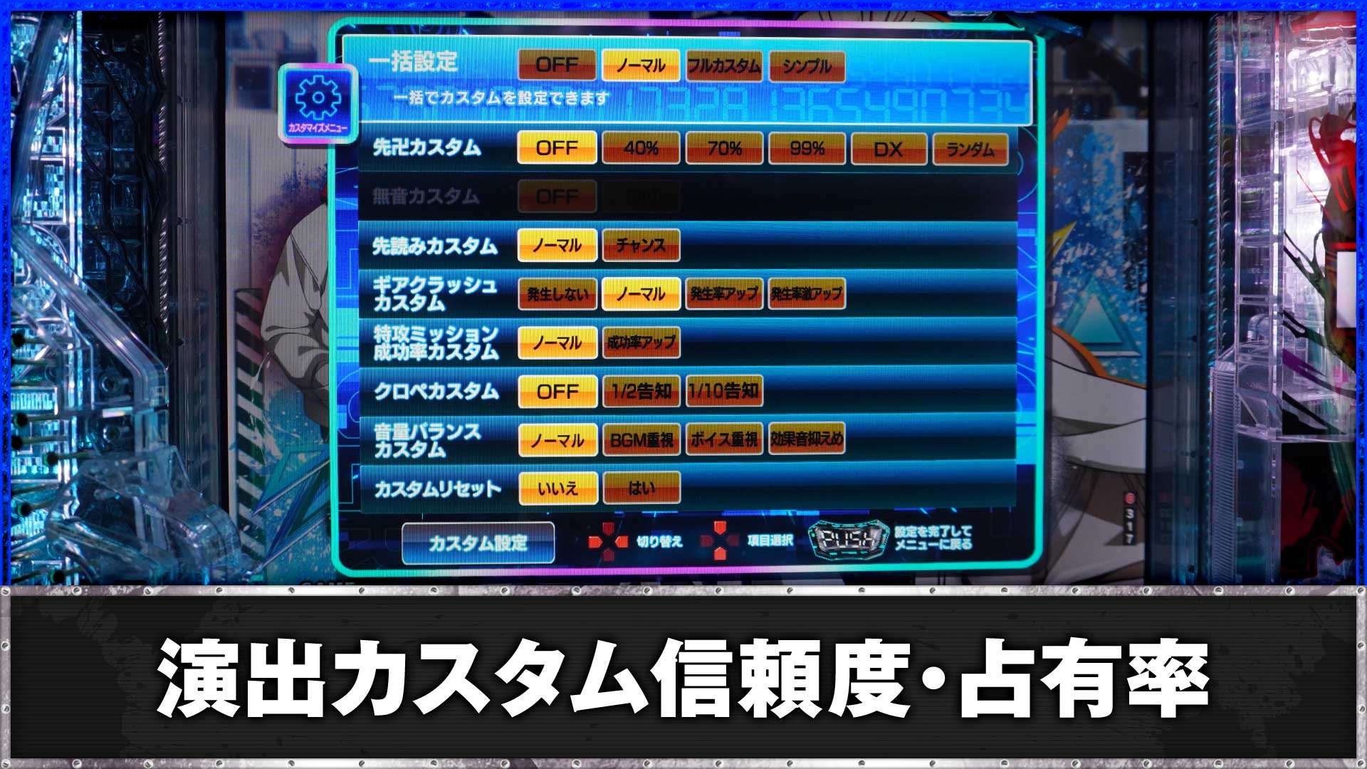 パチンコ 東リベ 聖夜決戦 　演出カスタム信頼度・占有率