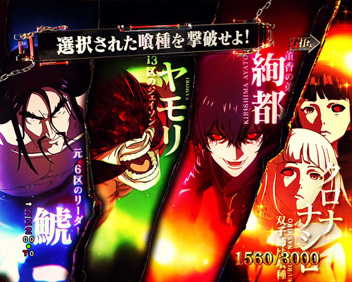 東京喰種 999 デカヘソ 通常時の予告・演出信頼度 大当たりの種類 初当たり 昇格演出 ジャッジメントバトル