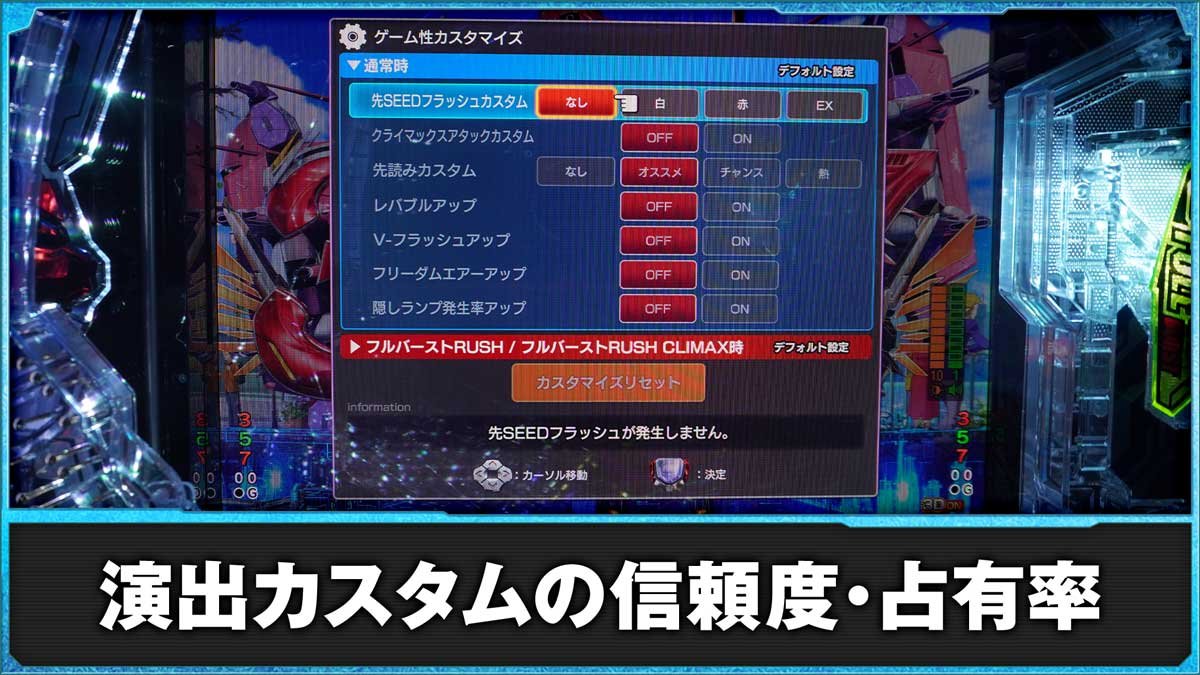 eフィーバー機動戦士ガンダムSEED クライマックス　演出カスタム機能の詳細　信頼度や占有率