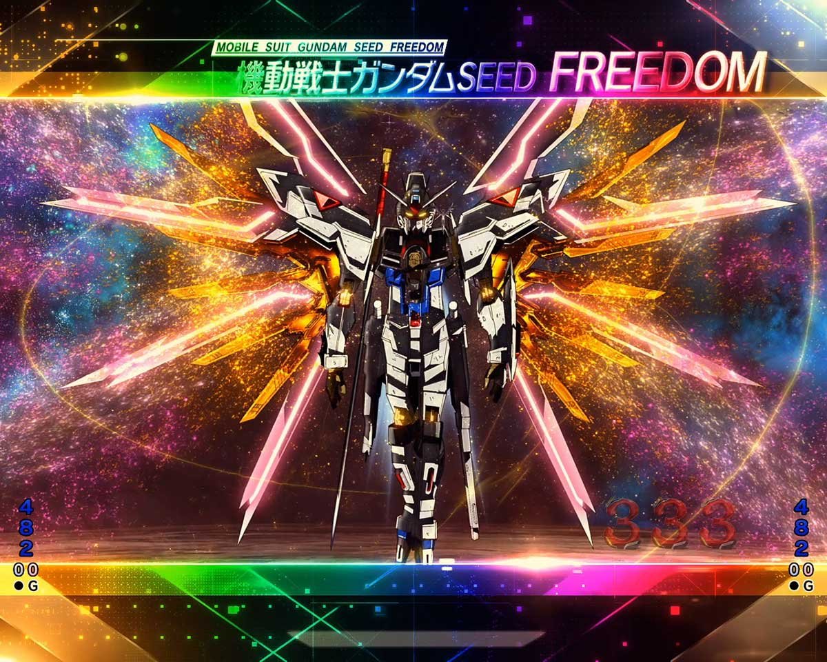 eフィーバー機動戦士ガンダムSEED クライマックス　リーチ演出　全回転リーチ　機動戦士ガンダムSEED FREEDOM全回転（マイティーストライクフリーダムガンダム全回転）