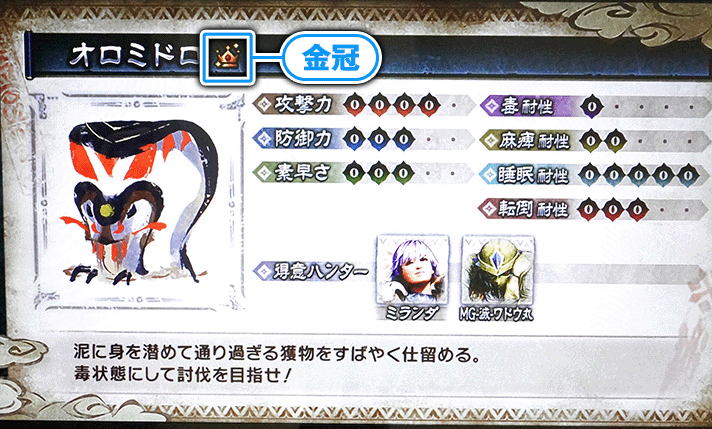 スマスロ モンスターハンターライズ　狩猟ボーナスの概要　ステータス画面　金冠チェック