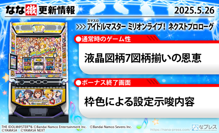 スマスロ アイドルマスター ミリオンライブ！ ネクストプロローグ　更新情報