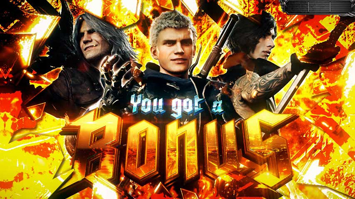 スマスロ デビル メイ クライ 5 スタイリッシュトライブ ボーナス確定画面 金背景