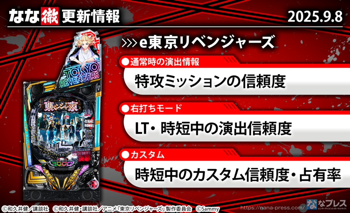 e東京リベンジャーズ 更新情報の詳細　演出情報　予告信頼度　ラッキートリガー・時短