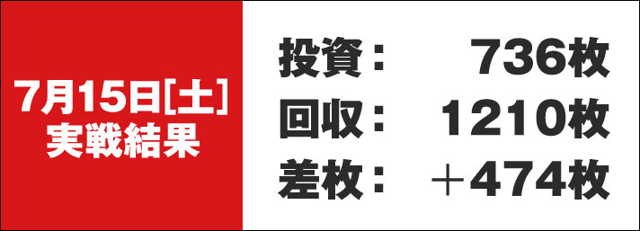 ガリぞう収支日記#176　7/15実戦結果　投資:736枚　回収:1210枚　差枚:+474枚