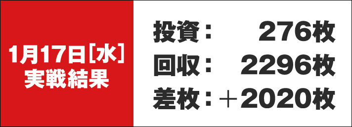 ガリぞう収支日記#203　1/17実戦結果　投資:276枚　回収:2296枚　差枚:+2020枚