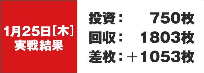 ガリぞう収支日記#204　1/25実戦結果　投資:750枚　回収:1803枚　差枚:+1053枚