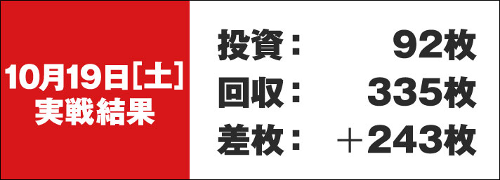 【ガリぞうの収支日記#242】2024年10月19日［土］実戦結果　投資：92枚　回収：335枚　差枚：＋243枚