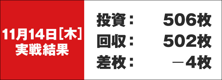 ガリぞう収支日記#246　11/14（木）実戦結果　投資:506枚　回収:502枚　差枚:-4枚