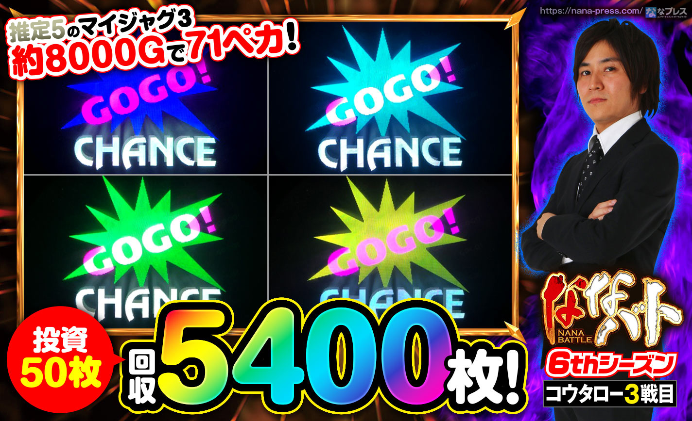 【マイジャグ3】約8000Gで71ペカ!5400枚獲得したけど実戦データから設定5と予想! eyecatch-image