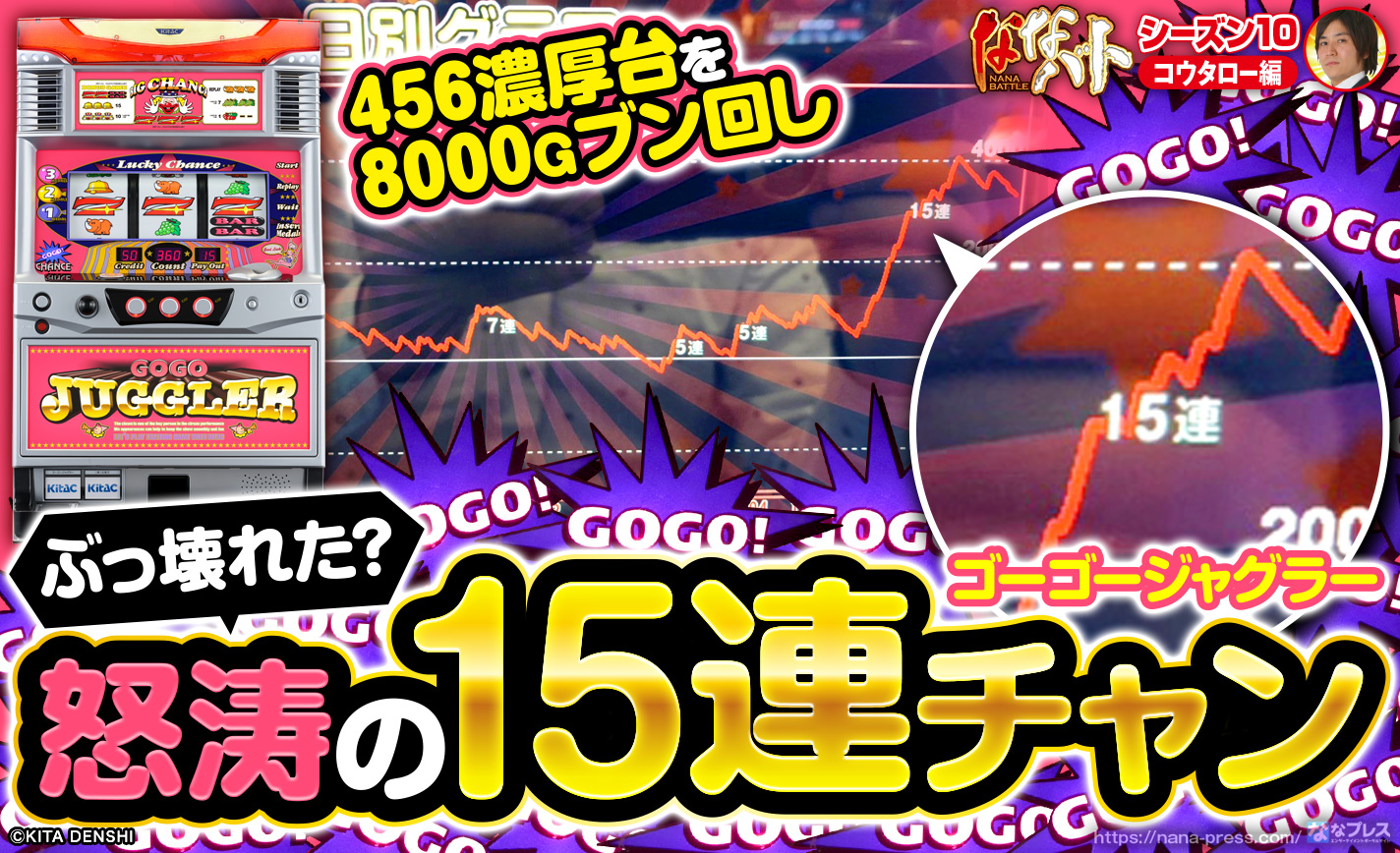 【ゴーゴージャグラー】怒涛の15連チャン!456濃厚の台を8000G以上ブン回し! eyecatch-image