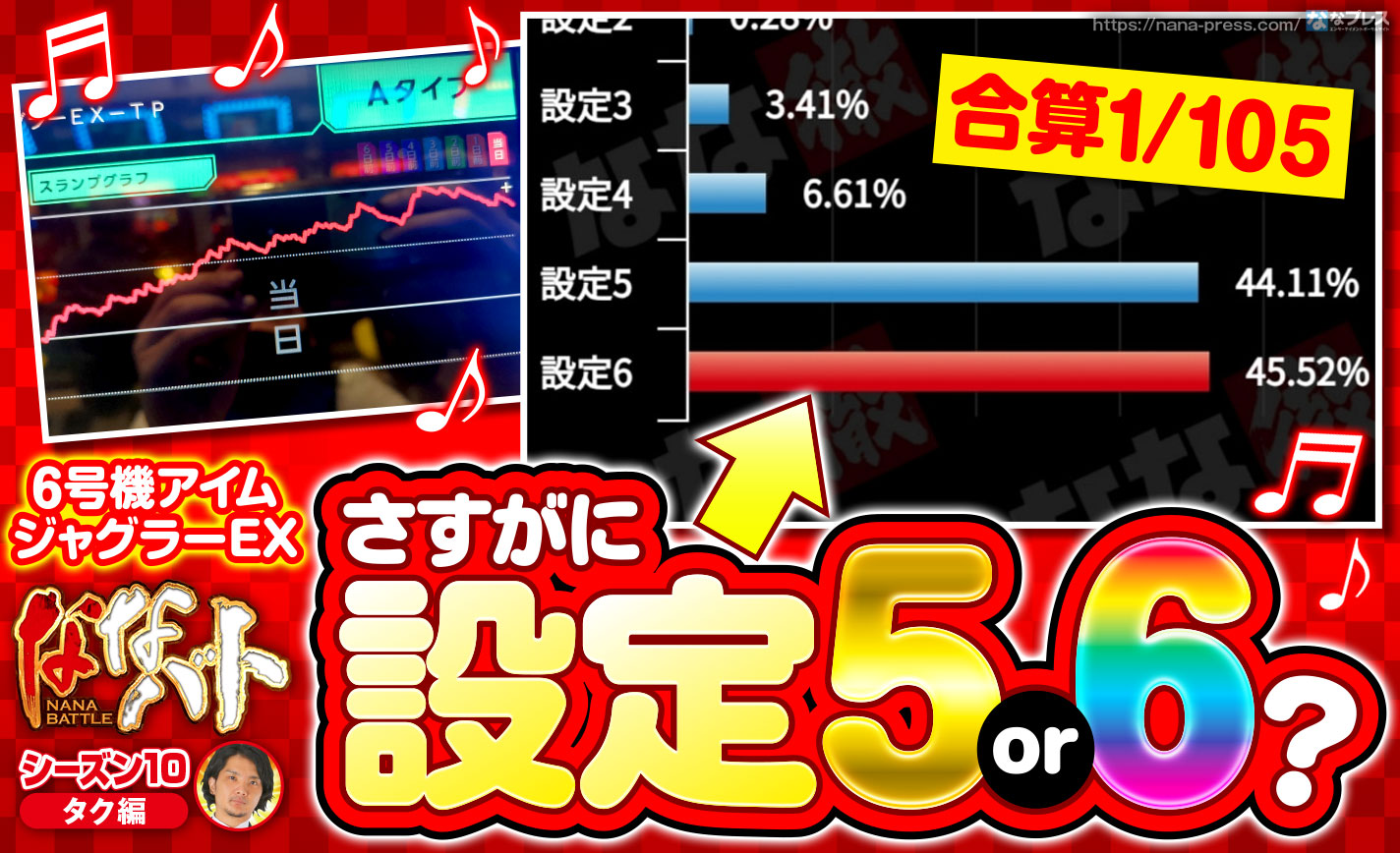 6号機アイムジャグラーex さすがに設定5or6 合算1 105の台をブン回し 1 3 ななプレス