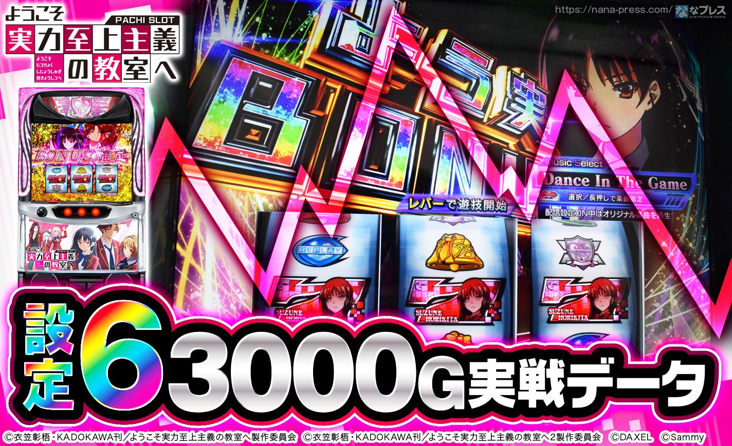 【スマスロ ようこそ実力至上主義の教室へ】設定6の約3000G実戦データを公開!初当たり確率やスランプグラフなど高設定の挙動はどんな感じ? eyecatch-image